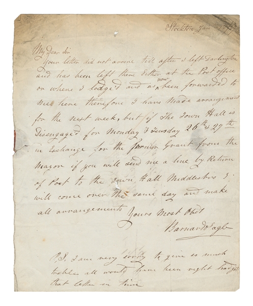  EAGLE, Barnardo (1806 – 58). Autographed Letter from the Ma...