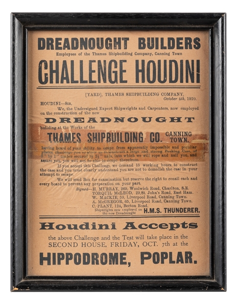  HOUDINI, Harry (Erik Weisz) (1874 - 1926). Dreadnought Builders Challenge…