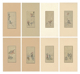  [JAPANESE ENTERTAINERS]. Group of 8 Meiji watercolors. Japa...