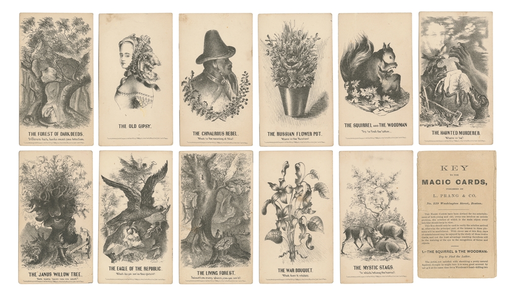  L. Prang Magic Cards. Group of 11. Boston: L. Prang, 1865. ...