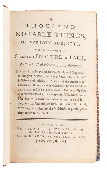  LUPTON, Thomas. A Thousand Notable Things. London: Printed ...