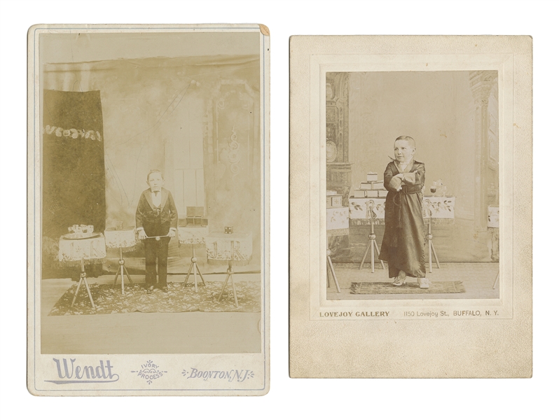  [MAGIC]. Two cabinet photos of midget magicians. Including ...