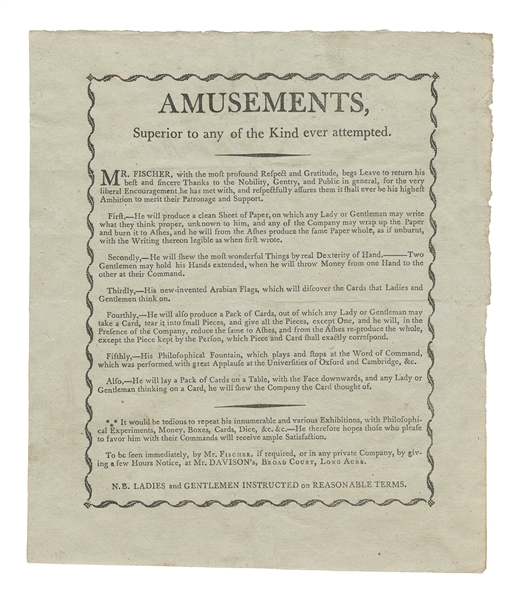  [MAGIC – BROADSIDE]. Amusements, Superior to any of the Kin...