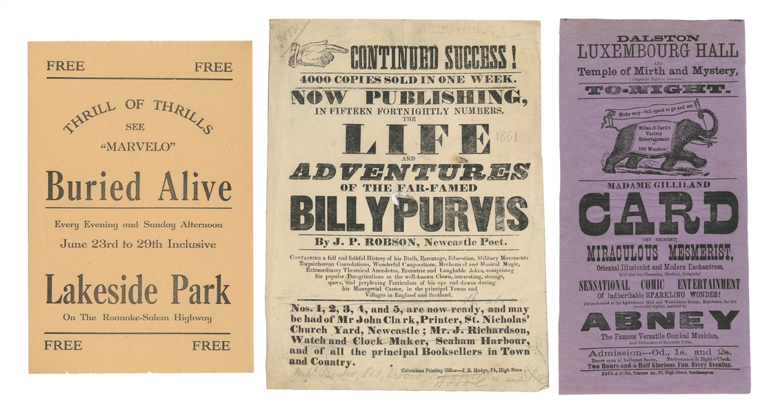  [MAGIC]. Group of 3 Handbills for Nineteenth-Century Magici...