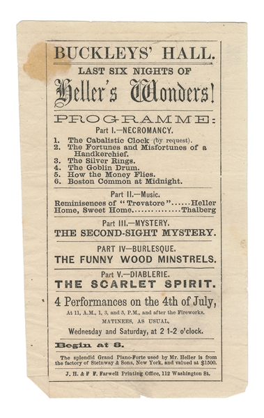  [MAGIC]. HELLER, Robert (William Henry Palmer) (1826 - 1878). “Last Six N...