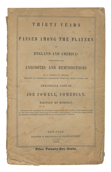  [POKER]. COWELL, Joe. Thirty Years Passed Among the Players...