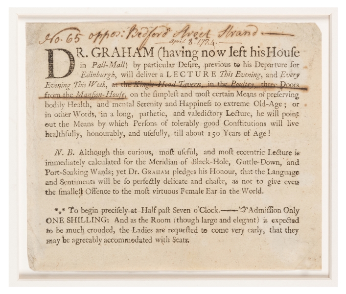  HOW TO LIVE TO 150<p> [QUACK]. GRAHAM, James (1745 – 1794)....