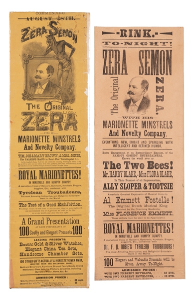  SEMON, Zera (1847 – 1901). Pair of Zera Semon Broadsides. I...