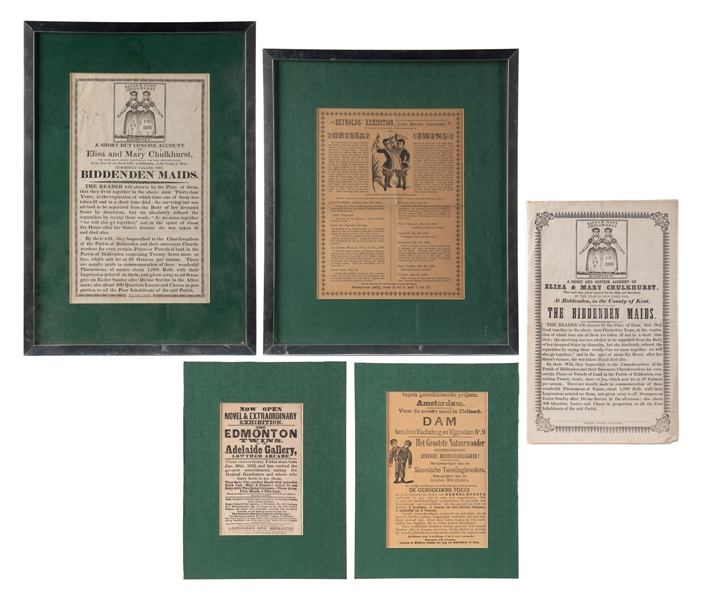  [SIAMESE TWINS]. Five Broadsides and Handbills. Including p...