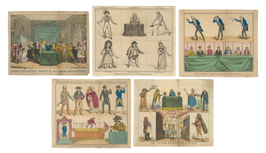  [VENTRILOQUISM]. Five Hand-Colored Engravings of Messr’s Ma...