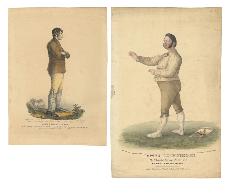  [WRESTLING]. Pair of Hand-Colored Portraits of Famous Briti...