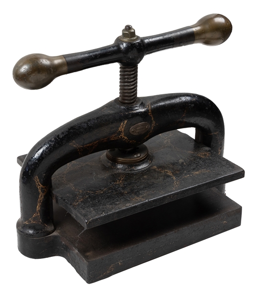  Cast Iron Book Press. A nineteenth century painted steel an...