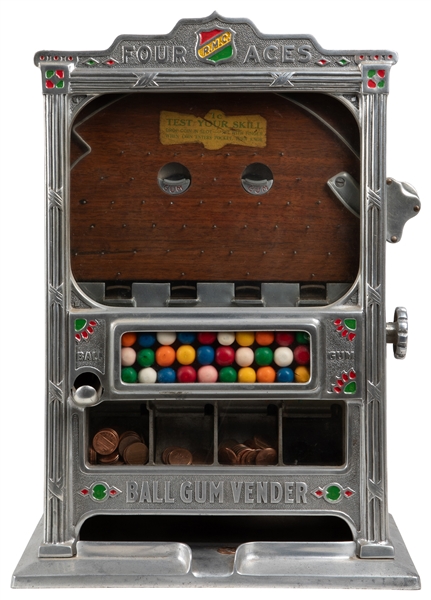  Rock-Ola Four Aces 1 Cent Ball Gum Vendor / Trade Stimulato...