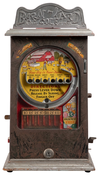  Barn-Yard Golf 1 Cent Skill Game and Ball Gum Vendor. Circa...