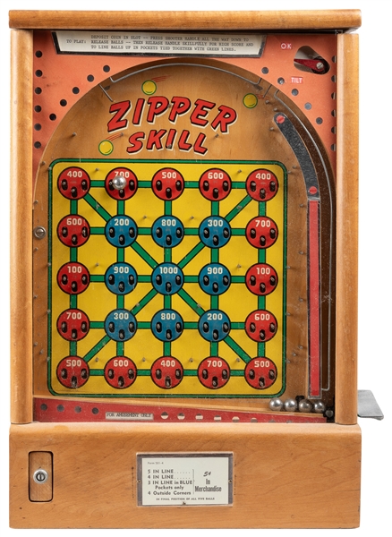  Binks “Zipper Skill” 5 Cent Arcade Game. Chicago: Binks Ind...