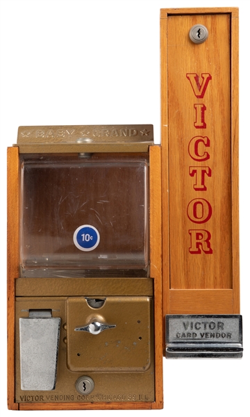  Victor “Baby Grand” 10 Cent Gumball Machine and Card Vendor...