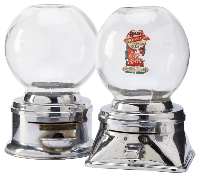  Pair of Ford and Hart Chrome-Plated 1 Cent Gumball Machines...