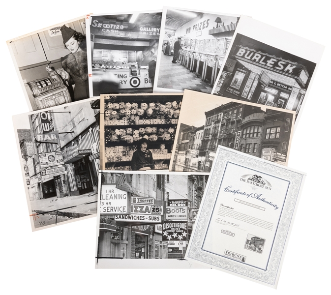  Group of 8 Photographs of Arcades, Slot Machines, and Stree...