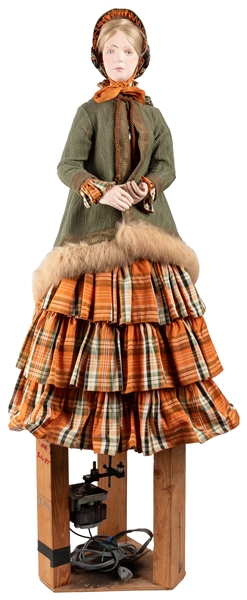  “Woman in 3-Tier Orange Plaid Skirt, and Green Coat with Ma...