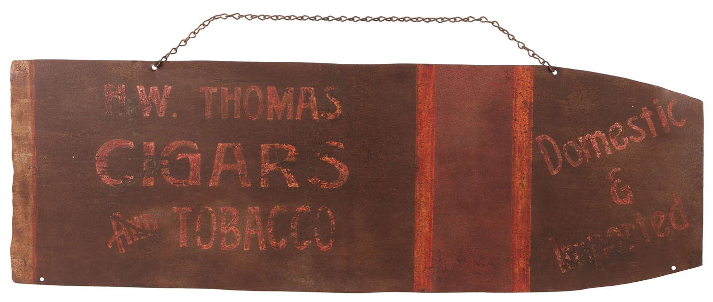  H.W. Thomas Cigars and Tobacco Trade Sign. Early 20th centu...