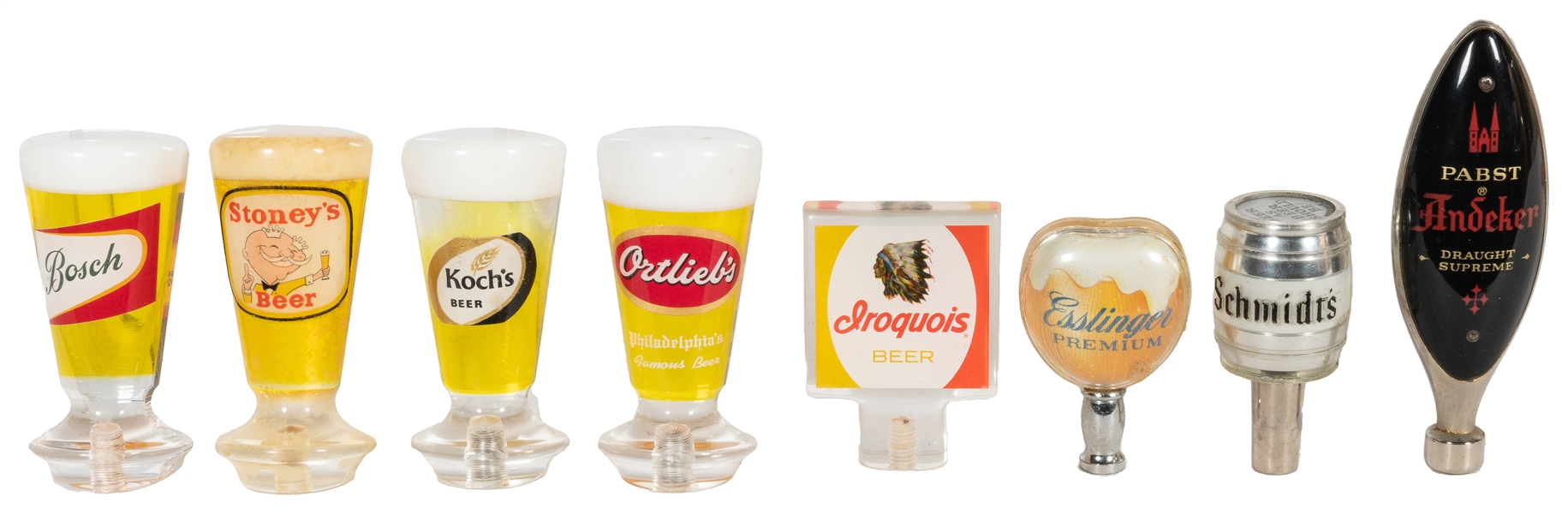  Group of 8 Beer Taps. Seven Lucite and plastic vintage beer...