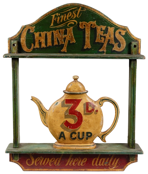  Finest China Teas Figural Painted Advertising Sign. English...