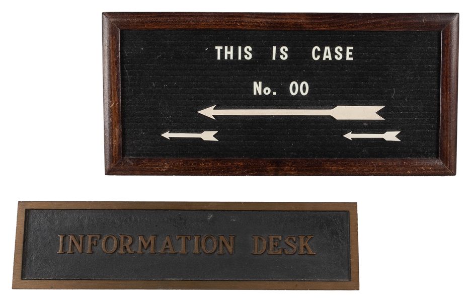  Two Occupational Tabletop Signs. Including: a brass Informa...