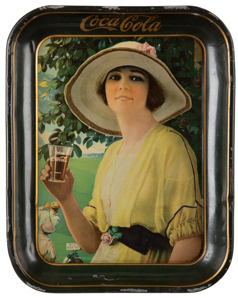  [COCA-COLA]. “Golfer Girl” Lithographed Metal Tray. Coca-Co...