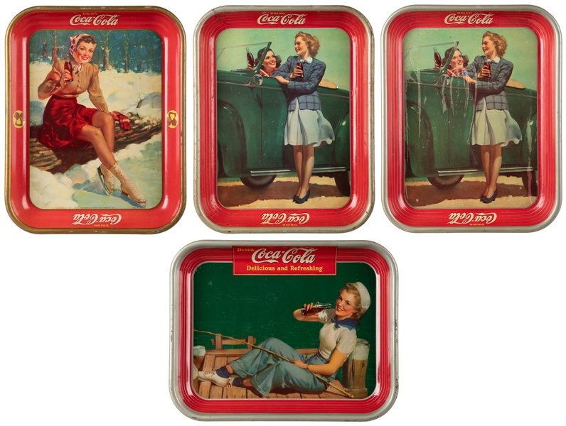  [COCA-COLA]. Group of 4 Lithographed Metal Trays. Conshocto...