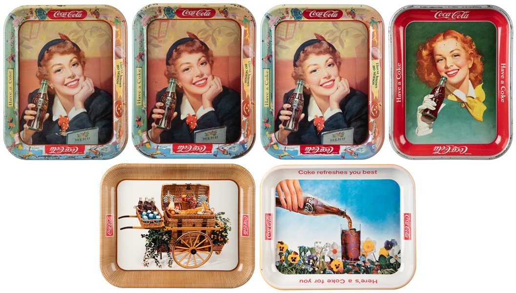  [COCA-COLA]. Group of 6 Lithographed Metal Trays. N.p., ca....