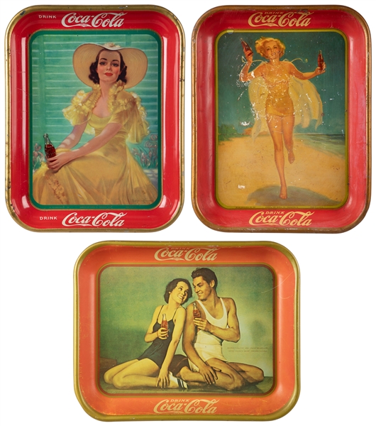  [COCA-COLA]. Pair of 1930s Lithographed Metal Trays Plus a ...