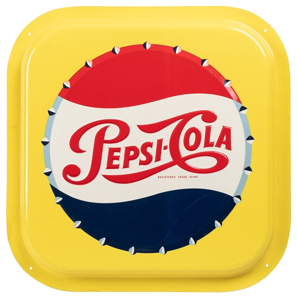  Pepsi-Cola Embossed Bottlecap Sign. Aluminum sign depicting...