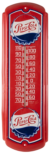  Pepsi-Cola Metal Wall Thermometer. Painted metal with decal...