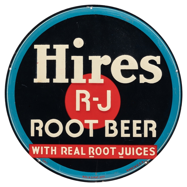  Hires Root Beer Round Tin Sign. Single-sided tin sign, embo...