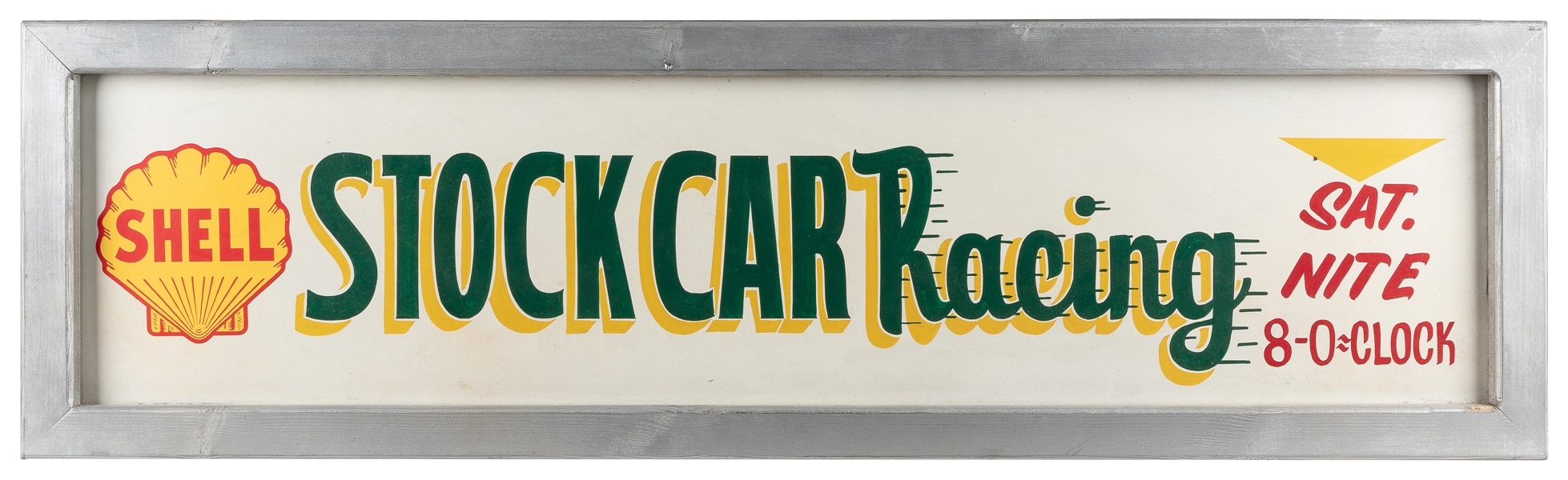  Shell Stock Car Racing Hand-Painted Sign. 1960s. Bold and c...