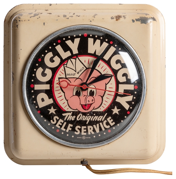  Piggly Wiggly Metal Wall Advertising Clock. 1950s. This Gen...