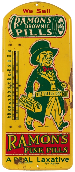  Ramon’s Pills General Store Thermometer. Single sided tin (...