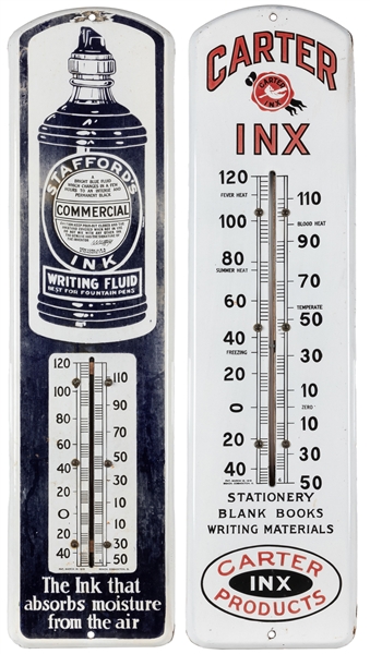  Two Porcelain Thermometer Signs. Carter Inx & Stafford’s In...