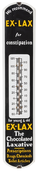  Ex-Lax Porcelain Advertising Thermometer. Single sided porc...