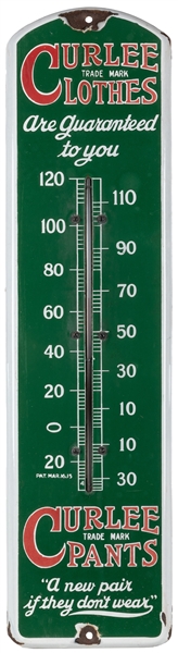  Curlee Clothes Porcelain Advertising Thermometer. Single si...