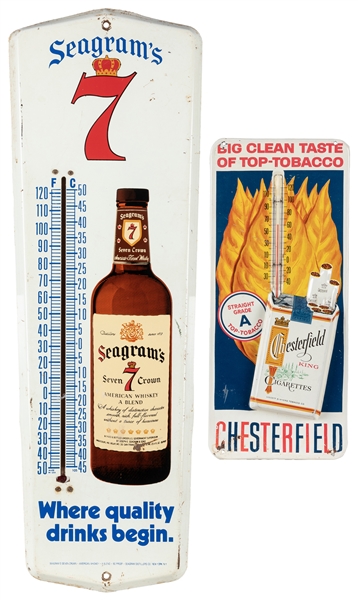  Two Advertising Thermometers. Seagram’s & Chesterfield. Two...