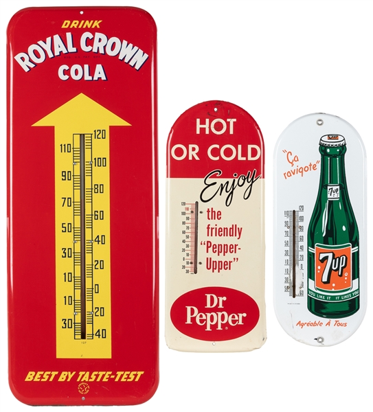  Three Advertising Thermometers. Royal Crown Cola, Dr. Peppe...