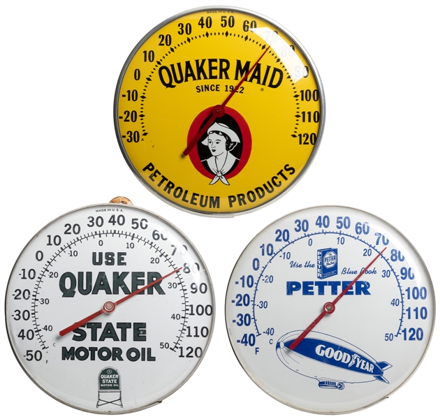  Two Advertising Dial Thermometers. Two round Pam style alum...