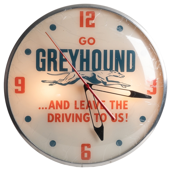  Greyhound Bus Advertising Clock. Pam style light-up wall cl...