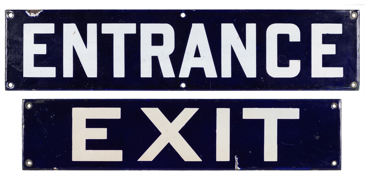  Entrance / Exit Pair of Porcelain Signs. Pair of single-sid...