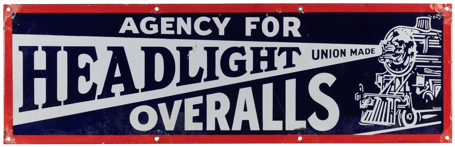  Headlight Overalls Train Porcelain Sign. Chicago: Burdick C...