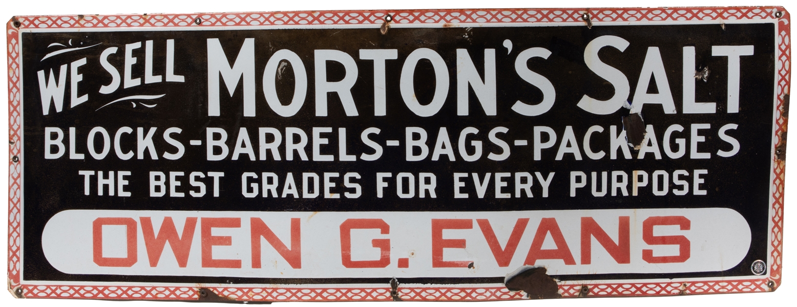  Morton’s Salt Porcelain Sign. Large single sided porcelain ...