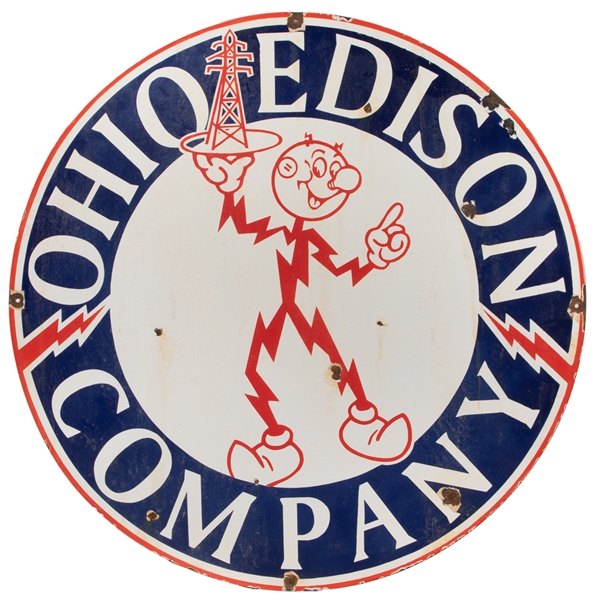  Ohio Edison Company Porcelain Sign. Large round single side...