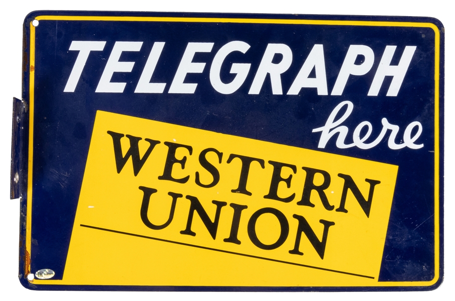  Western Union Telegraph Here Sign. Double-sided porcelain (...