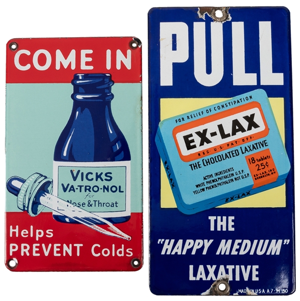  Two Medicine Door Push Signs. Two single-sided porcelain (S...